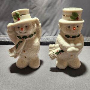 Lenox Snowman Salt and Pepper Shaker Set with Green and Red Accents